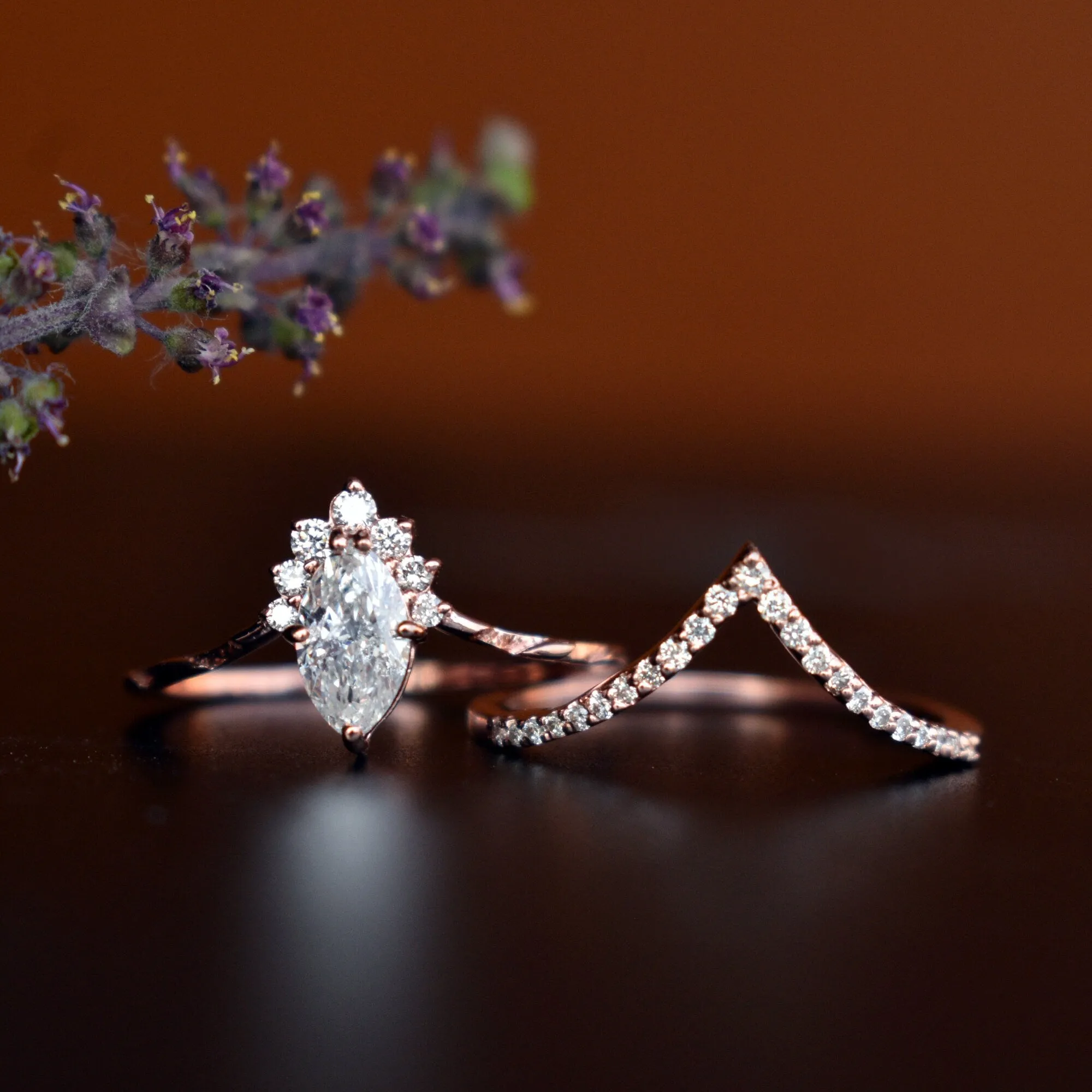 0.50 Ct Marquise Diamond Crossover Ring Set in14K Rose Gold, READY TO SHIP