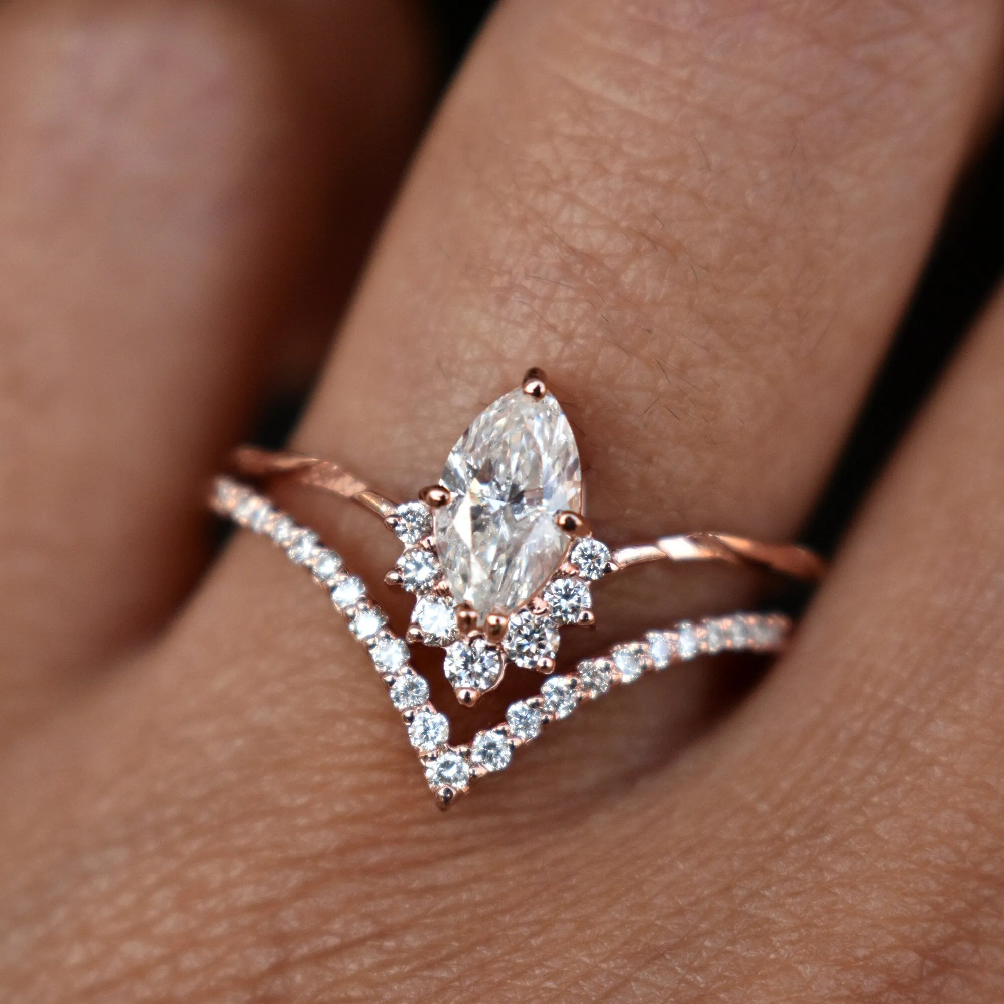 0.50 Ct Marquise Diamond Crossover Ring Set in14K Rose Gold, READY TO SHIP