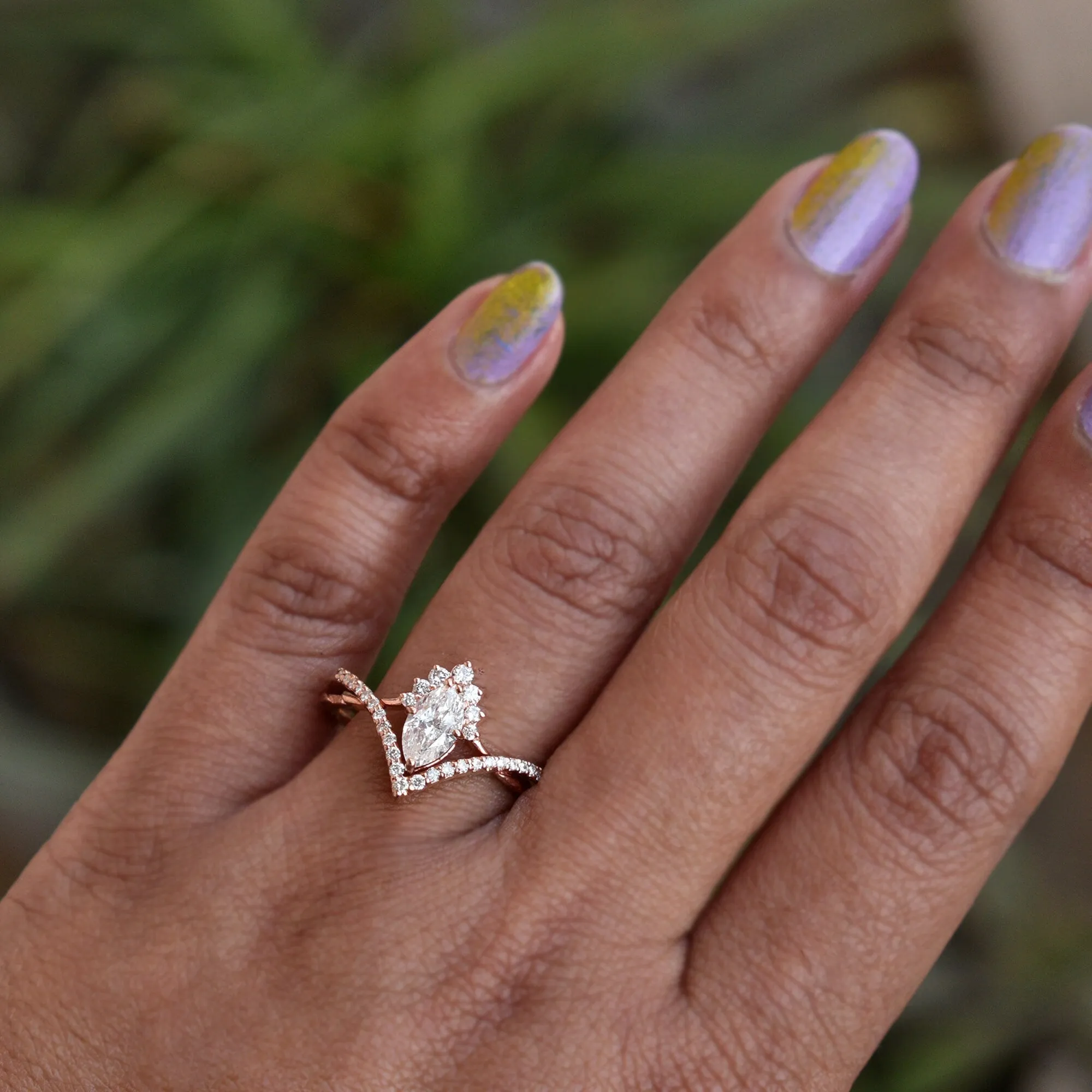 0.50 Ct Marquise Diamond Crossover Ring Set in14K Rose Gold, READY TO SHIP