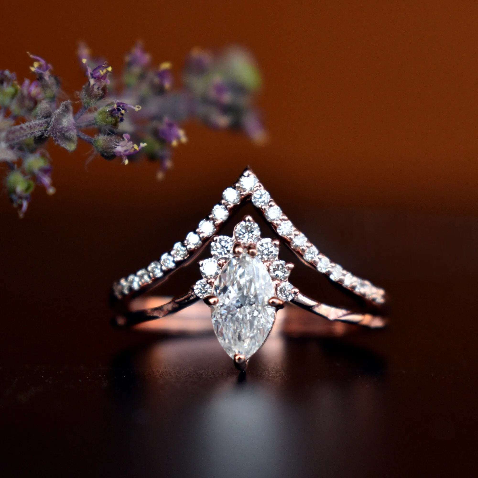 0.50 Ct Marquise Diamond Crossover Ring Set in14K Rose Gold, READY TO SHIP