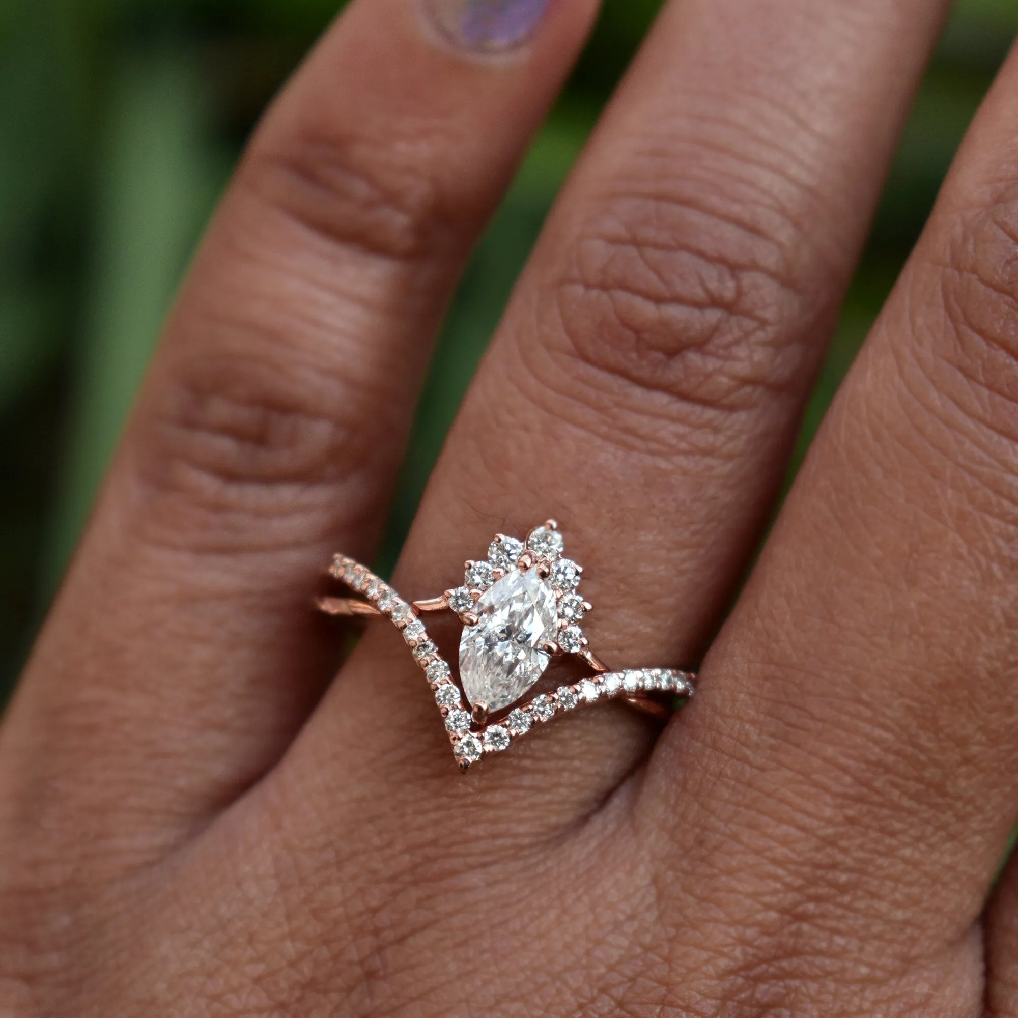 0.50 Ct Marquise Diamond Crossover Ring Set in14K Rose Gold, READY TO SHIP