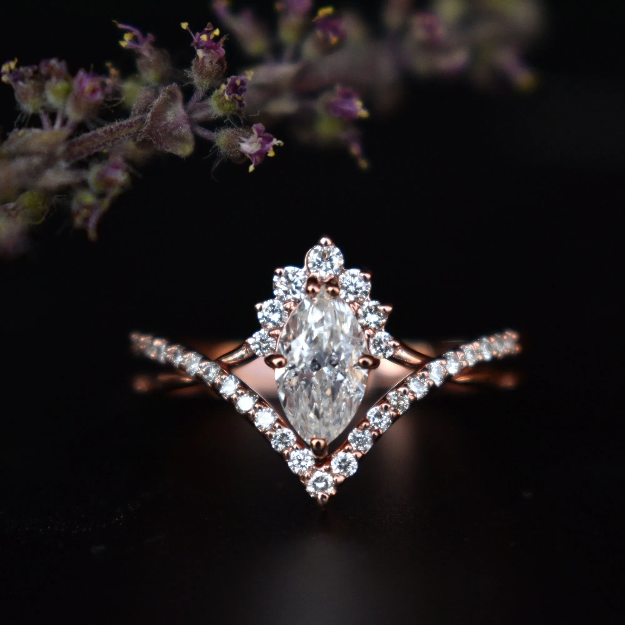 0.50 Ct Marquise Diamond Crossover Ring Set in14K Rose Gold, READY TO SHIP