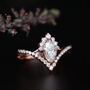0.50 Ct Marquise Diamond Crossover Ring Set in14K Rose Gold, READY TO SHIP