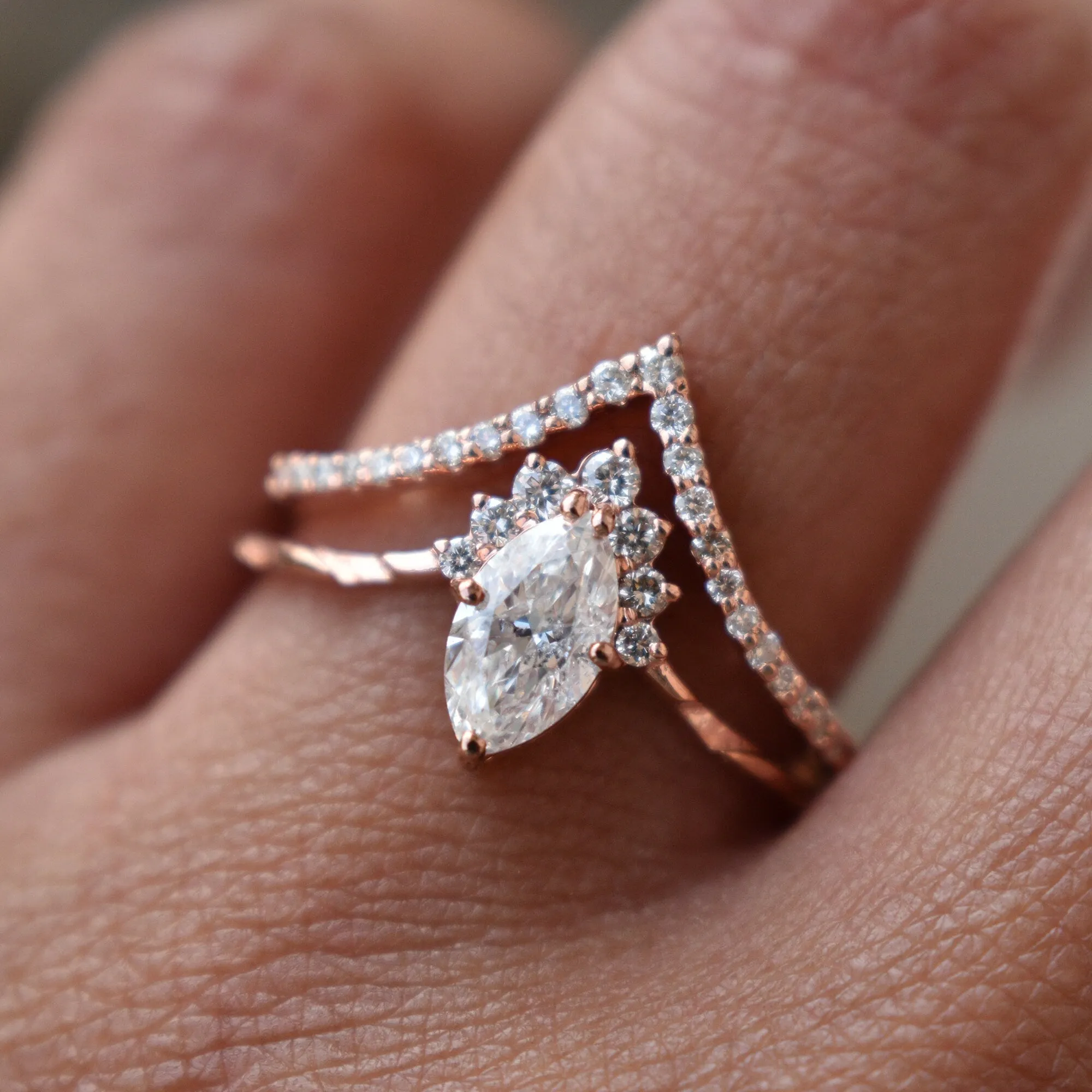0.50 Ct Marquise Diamond Crossover Ring Set in14K Rose Gold, READY TO SHIP