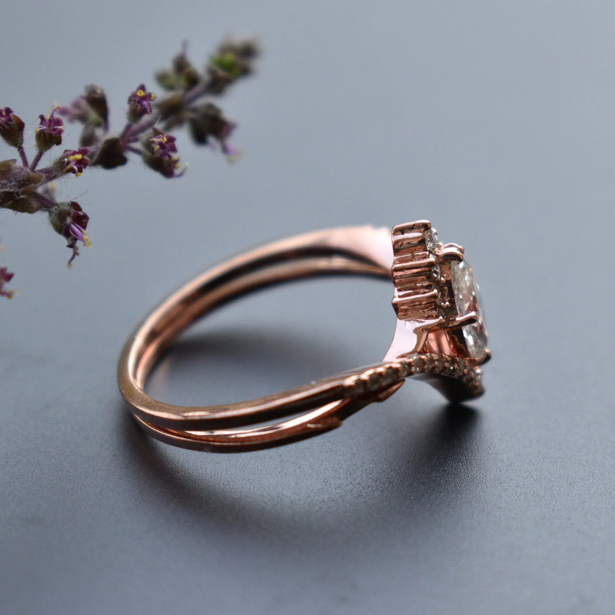 0.50 Ct Marquise Diamond Crossover Ring Set in14K Rose Gold, READY TO SHIP