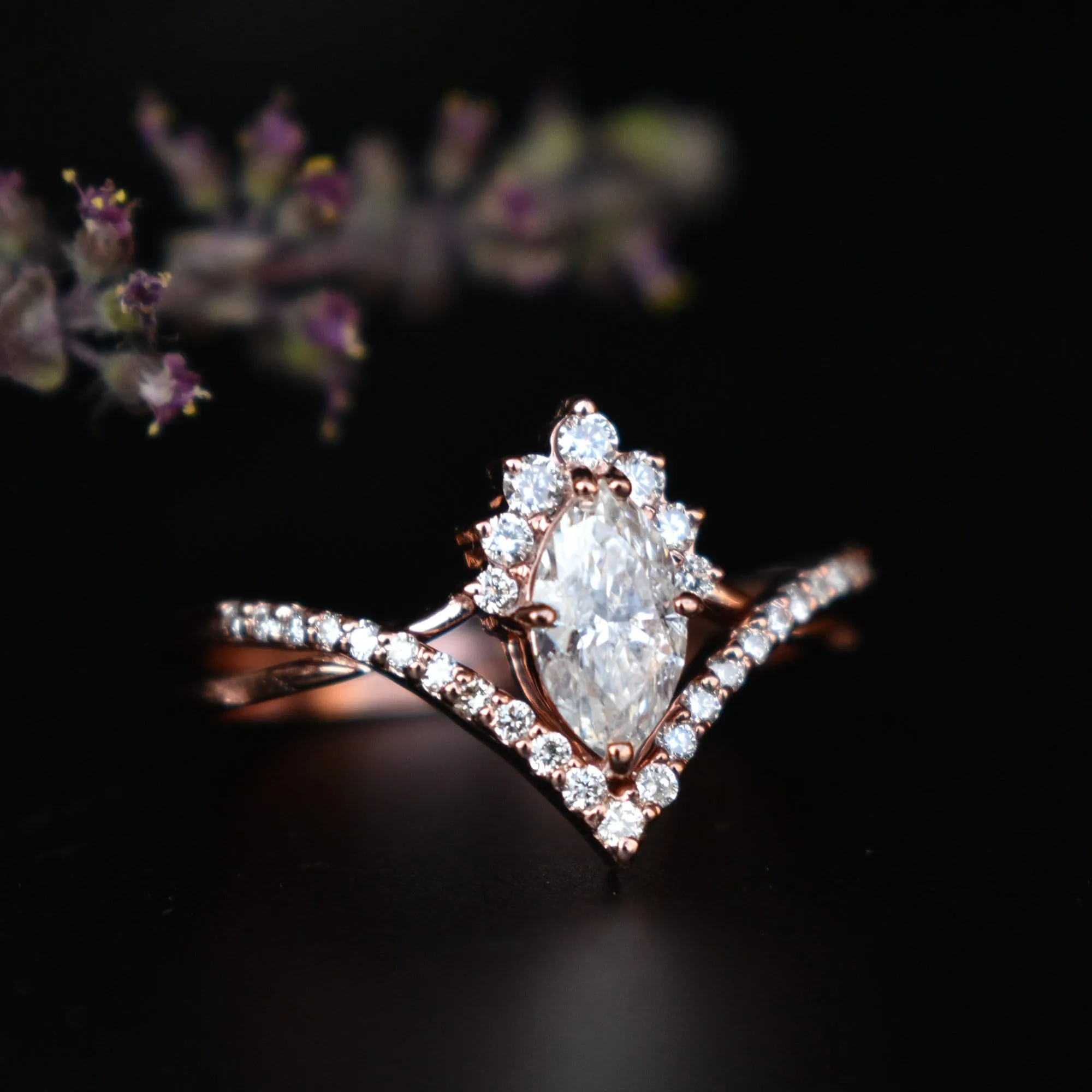 0.50 Ct Marquise Diamond Crossover Ring Set in14K Rose Gold, READY TO SHIP