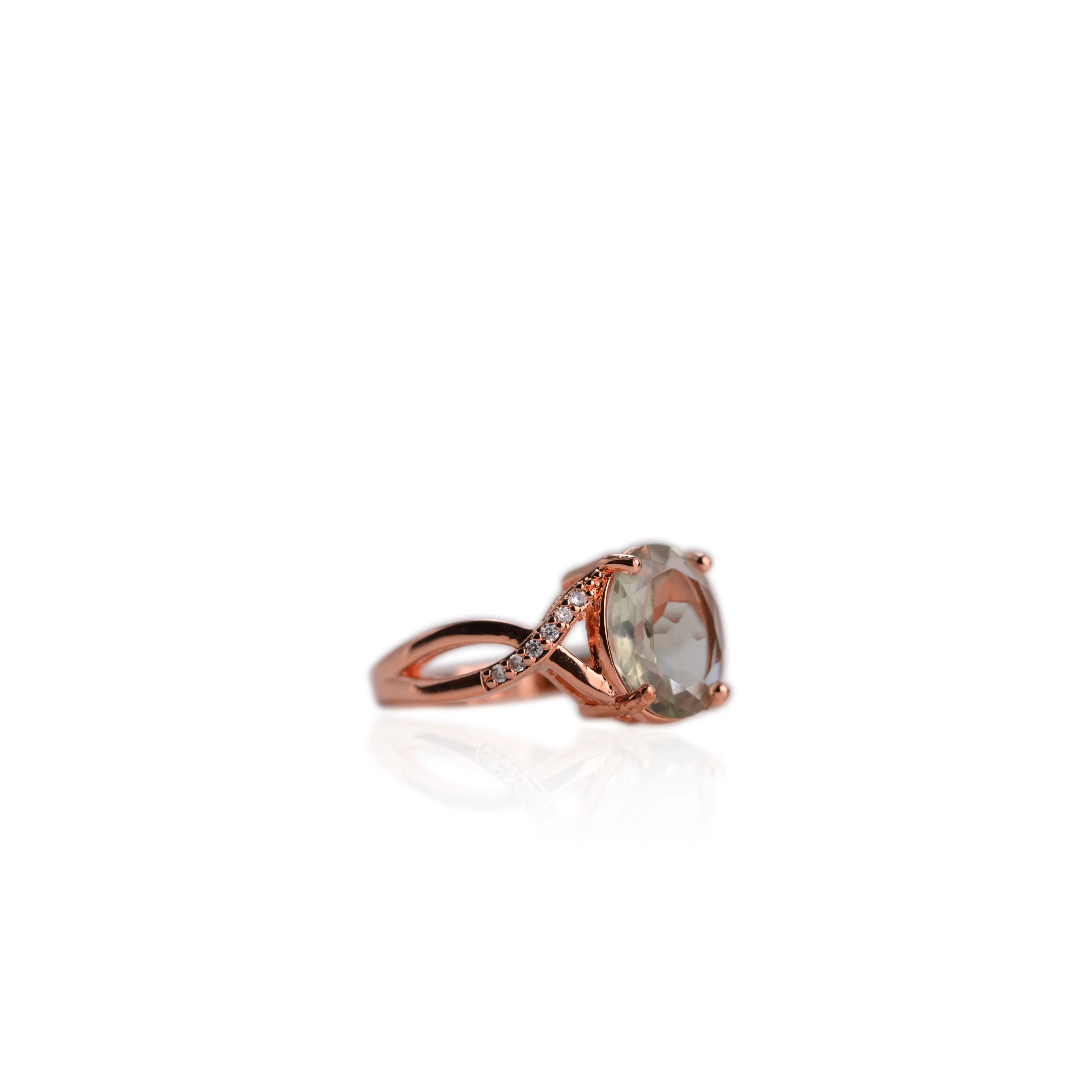 10 x 12 mm. Oval Cut Green Brazilian Amethyst with Cz Accents Ring