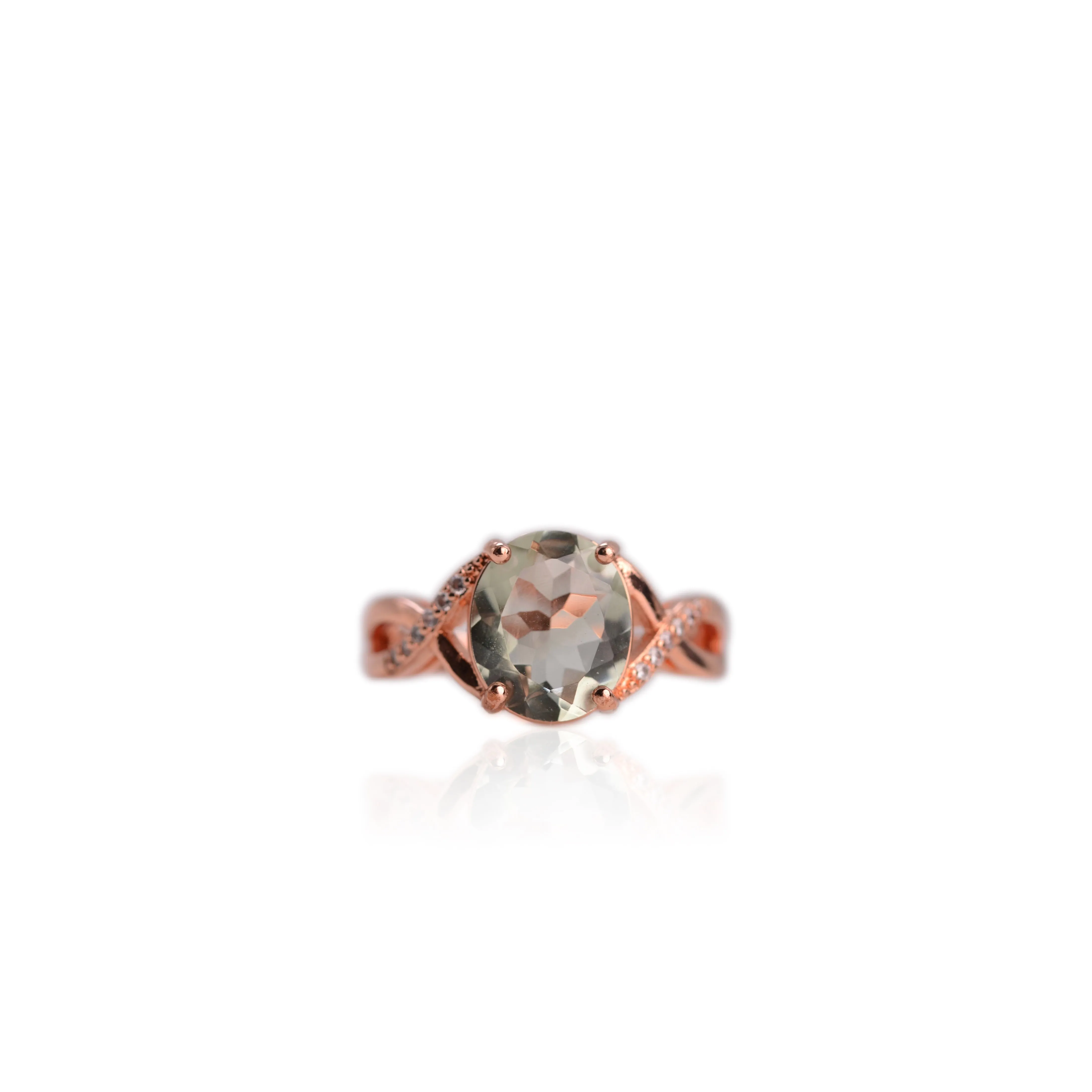 10 x 12 mm. Oval Cut Green Brazilian Amethyst with Cz Accents Ring