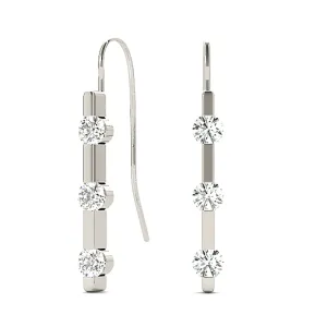 1.00 ctw Bar Set Diamond Three Stone Drop Earrings