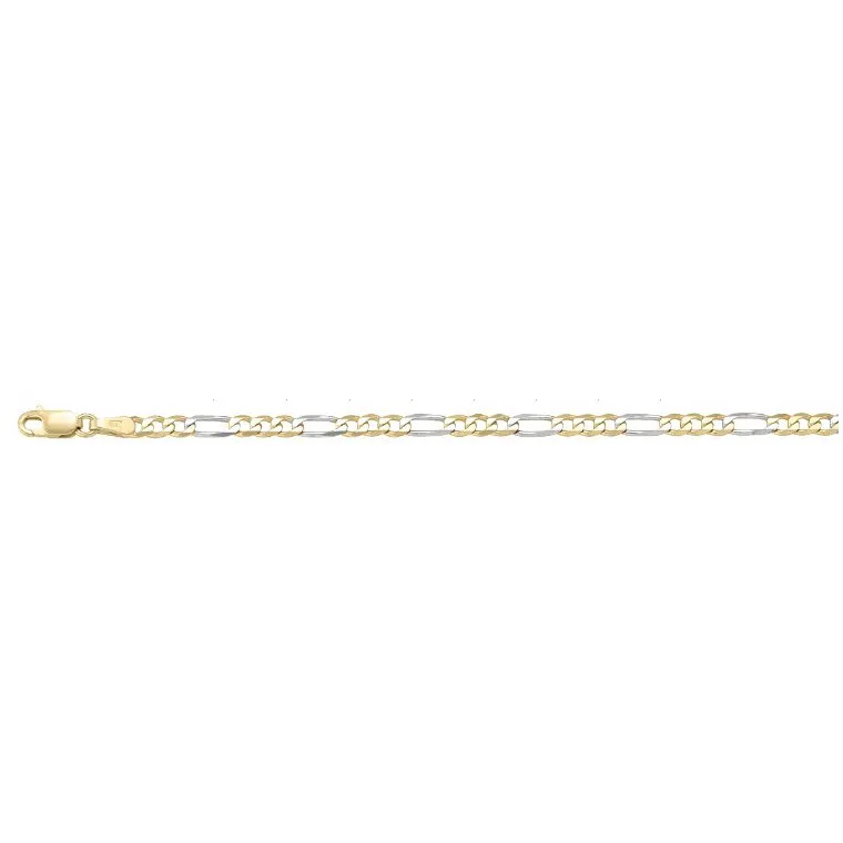 (10K, 14K, 18K) Yellow and White Gold (3.1mm) Figaro Chain (16" to 24")