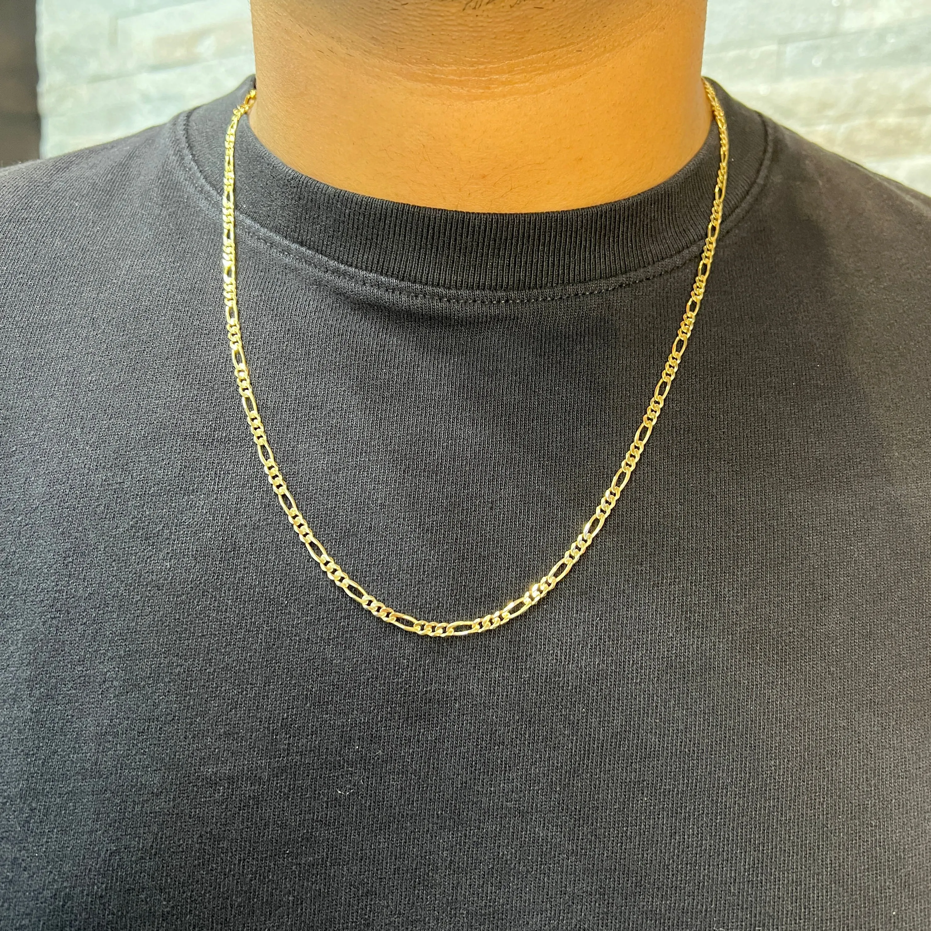 (10K, 14K, 18K) Yellow and White Gold (3.1mm) Figaro Chain (16" to 24")