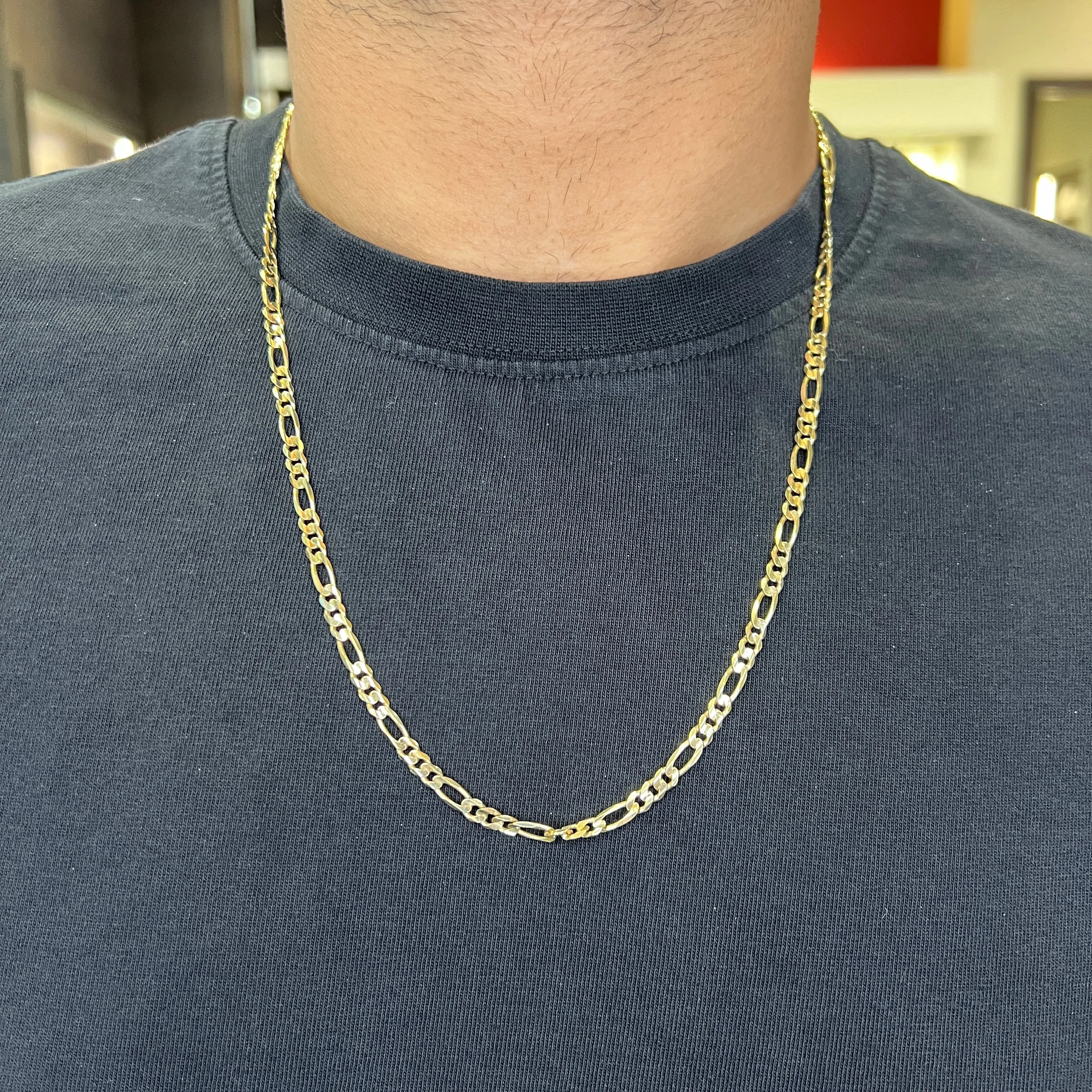 (10K, 14K, 18K) Yellow Gold (3.9mm) Figaro Chain (16" to 24")