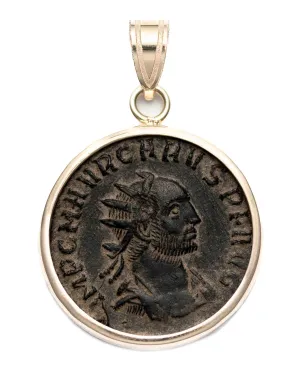 10k Gold Genuine Ancient Roman Coin Pendant (Carus; 282-283 A.D.)