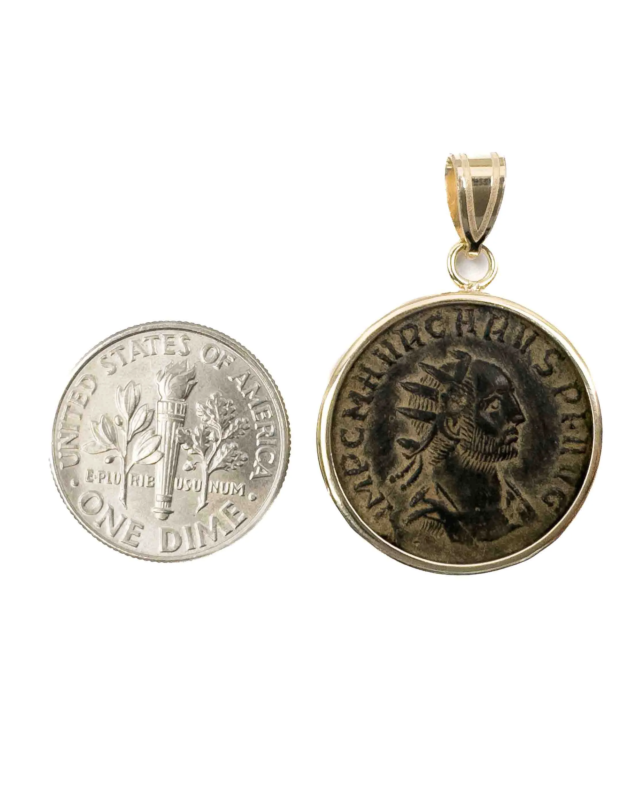 10k Gold Genuine Ancient Roman Coin Pendant (Carus; 282-283 A.D.)