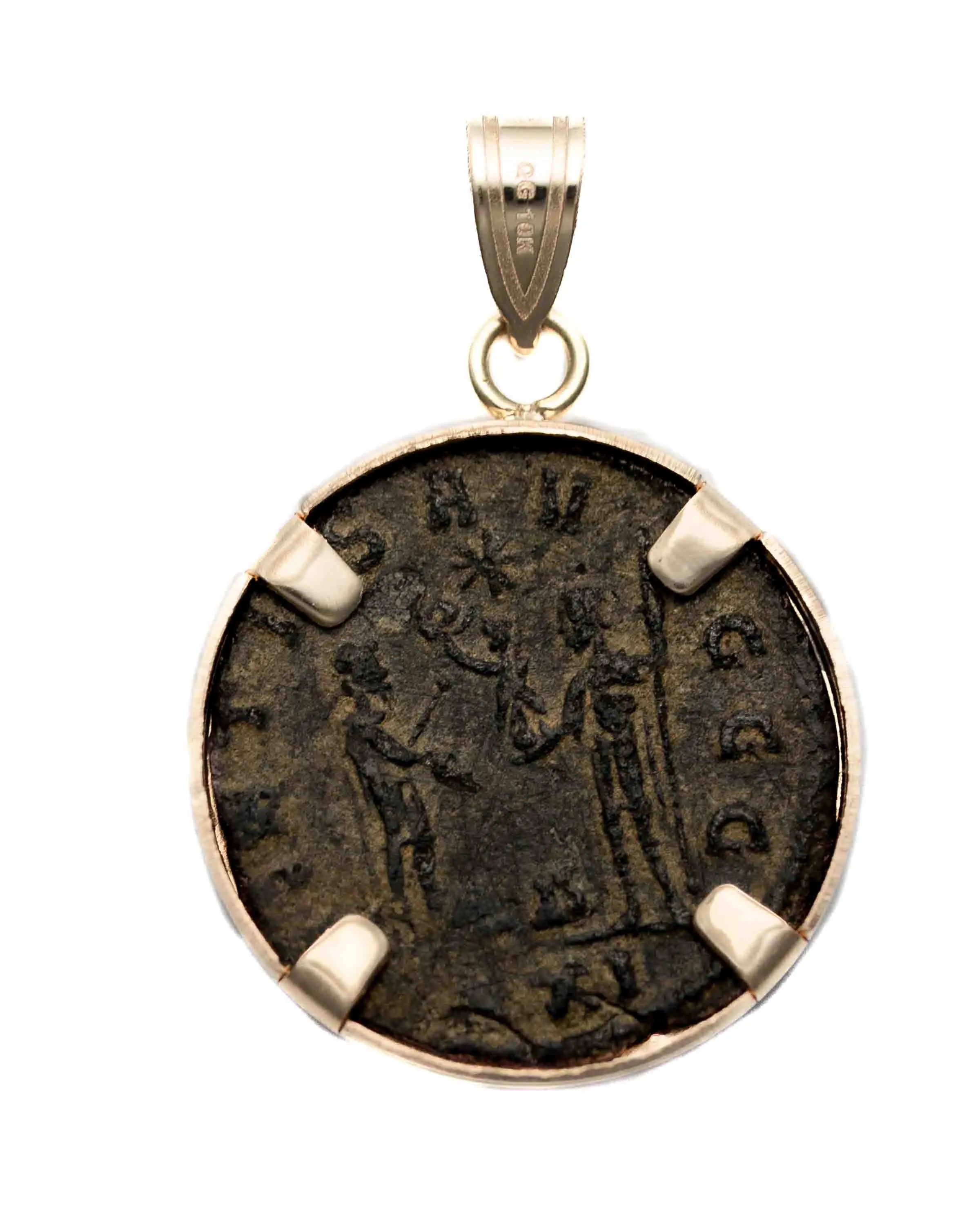 10k Gold Genuine Ancient Roman Coin Pendant (Carus; 282-283 A.D.)