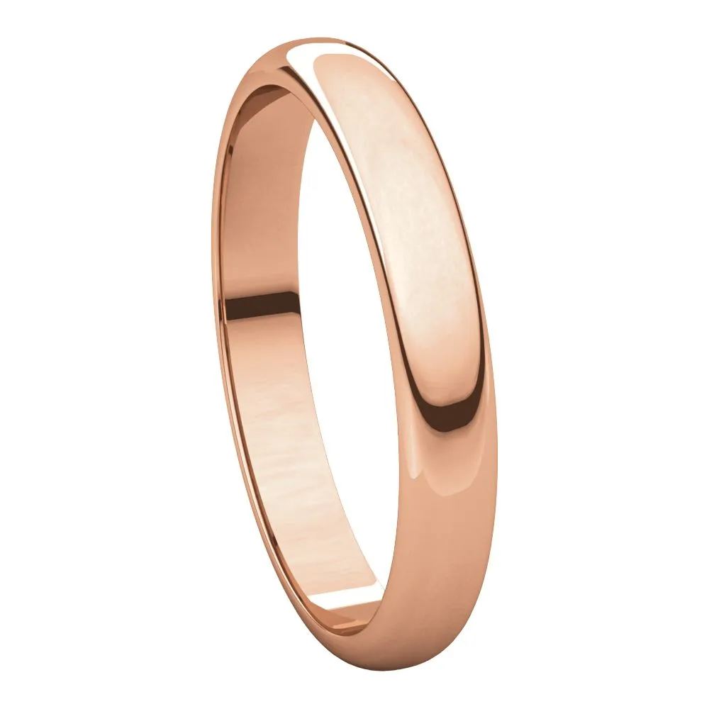 10k Rose Gold 3mm Half Round Band , Size 8