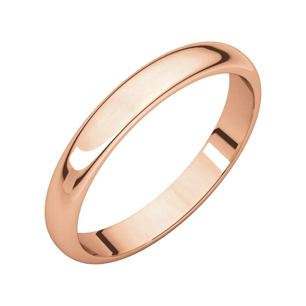 10k Rose Gold 3mm Half Round Band , Size 8