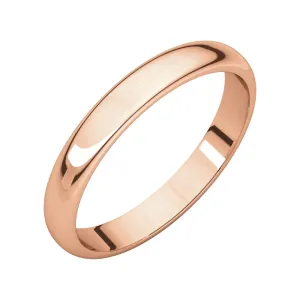 10k Rose Gold 3mm Half Round Band , Size 8