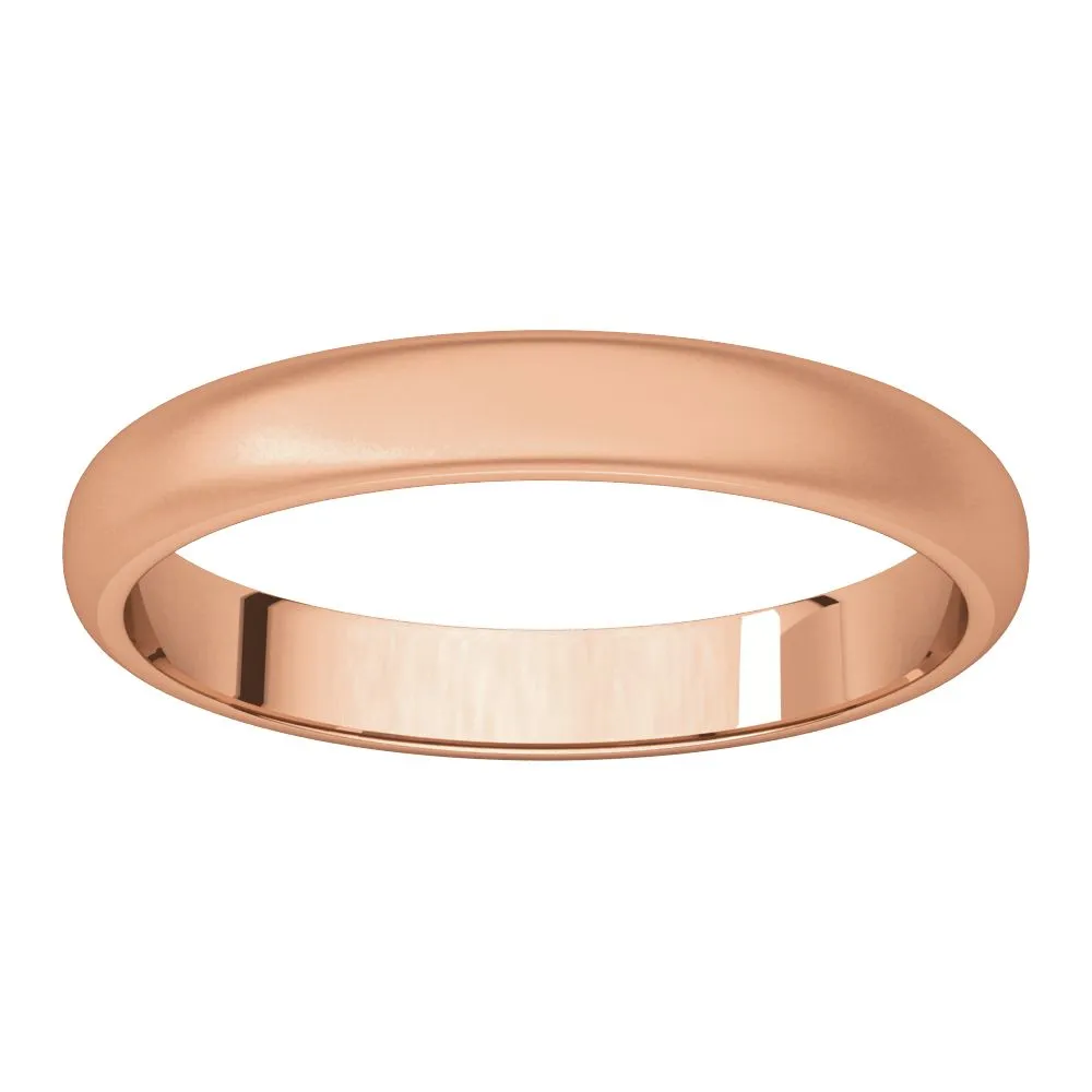 10k Rose Gold 3mm Half Round Band , Size 8