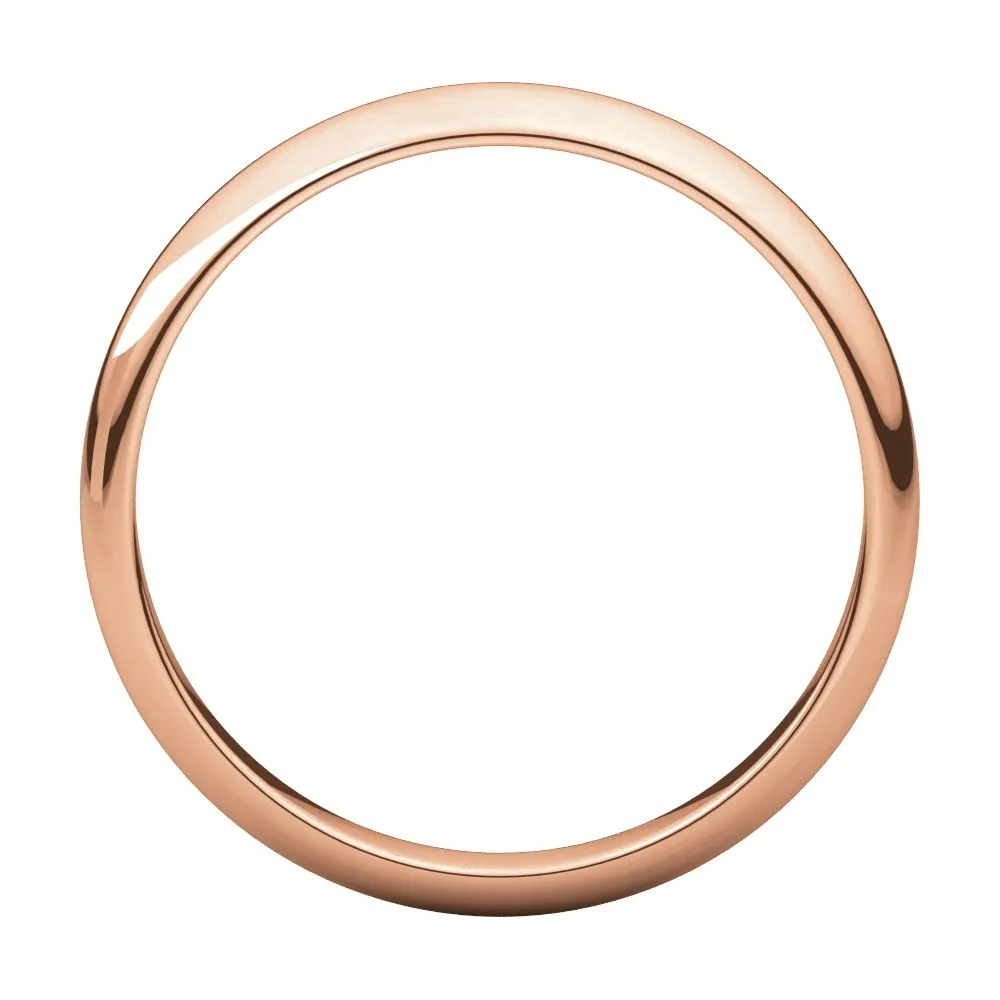 10k Rose Gold 3mm Half Round Band , Size 8