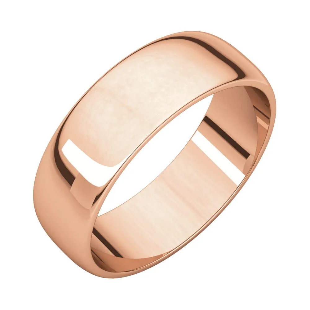 10k Rose Gold 6mm Half Round Light Band, Size 10