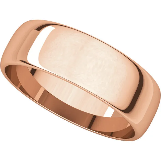 10k Rose Gold 6mm Half Round Light Band, Size 10