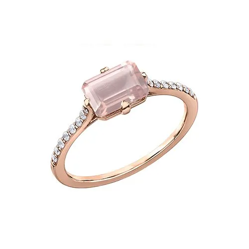 10K  Rose Gold Rose Quartz and Diamond Ring