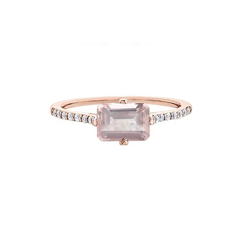 10K  Rose Gold Rose Quartz and Diamond Ring