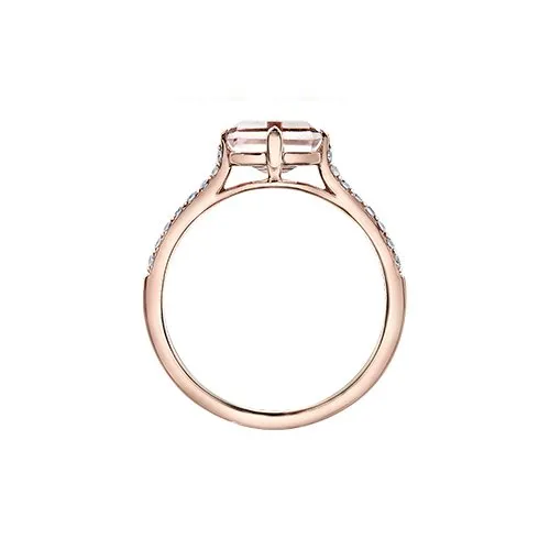 10K  Rose Gold Rose Quartz and Diamond Ring