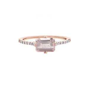 10K  Rose Gold Rose Quartz and Diamond Ring