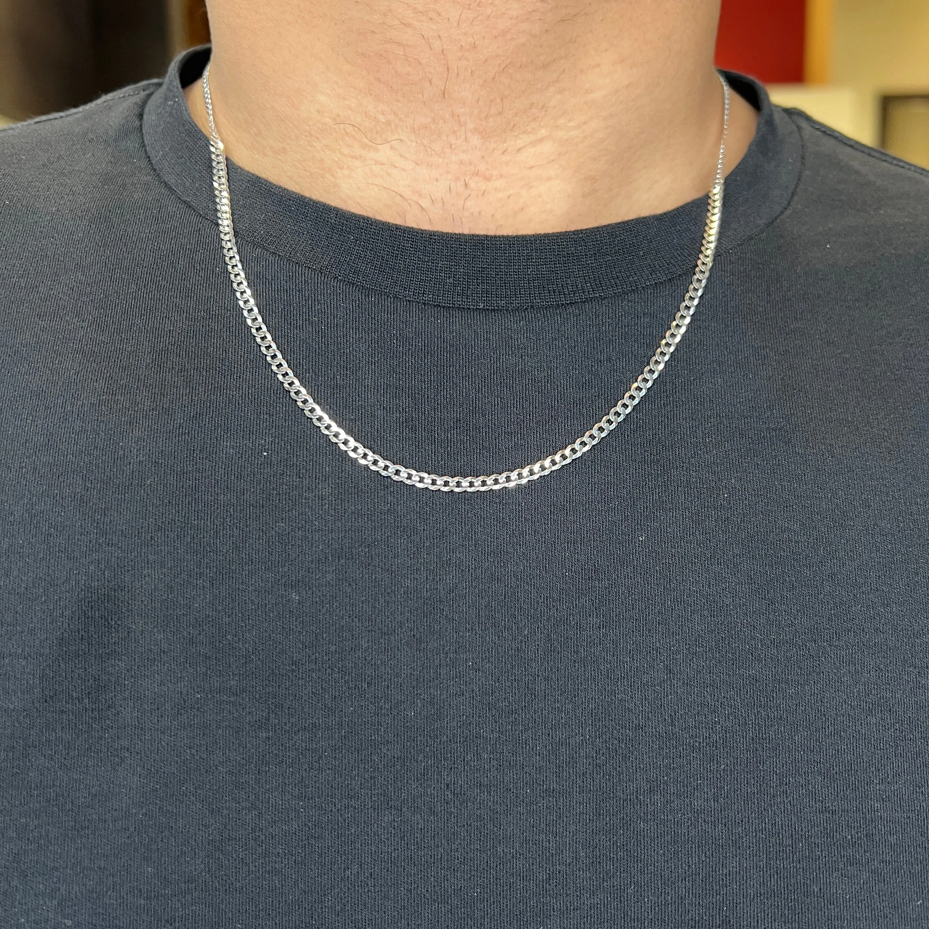 10K White Gold (3mm) Curb Chain (20" - 24")