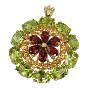 10k Yellow Gold Garnet, Citrine, and Peridot Pendant 6.54 CTW