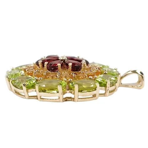 10k Yellow Gold Garnet, Citrine, and Peridot Pendant 6.54 CTW