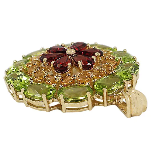 10k Yellow Gold Garnet, Citrine, and Peridot Pendant 6.54 CTW