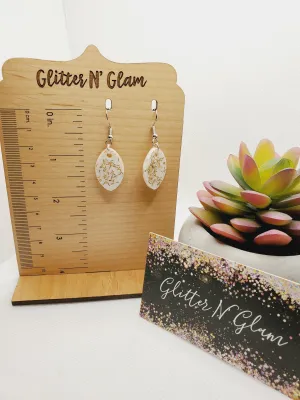 1246 Resin White with Gold Sparkles Dangle Earrings