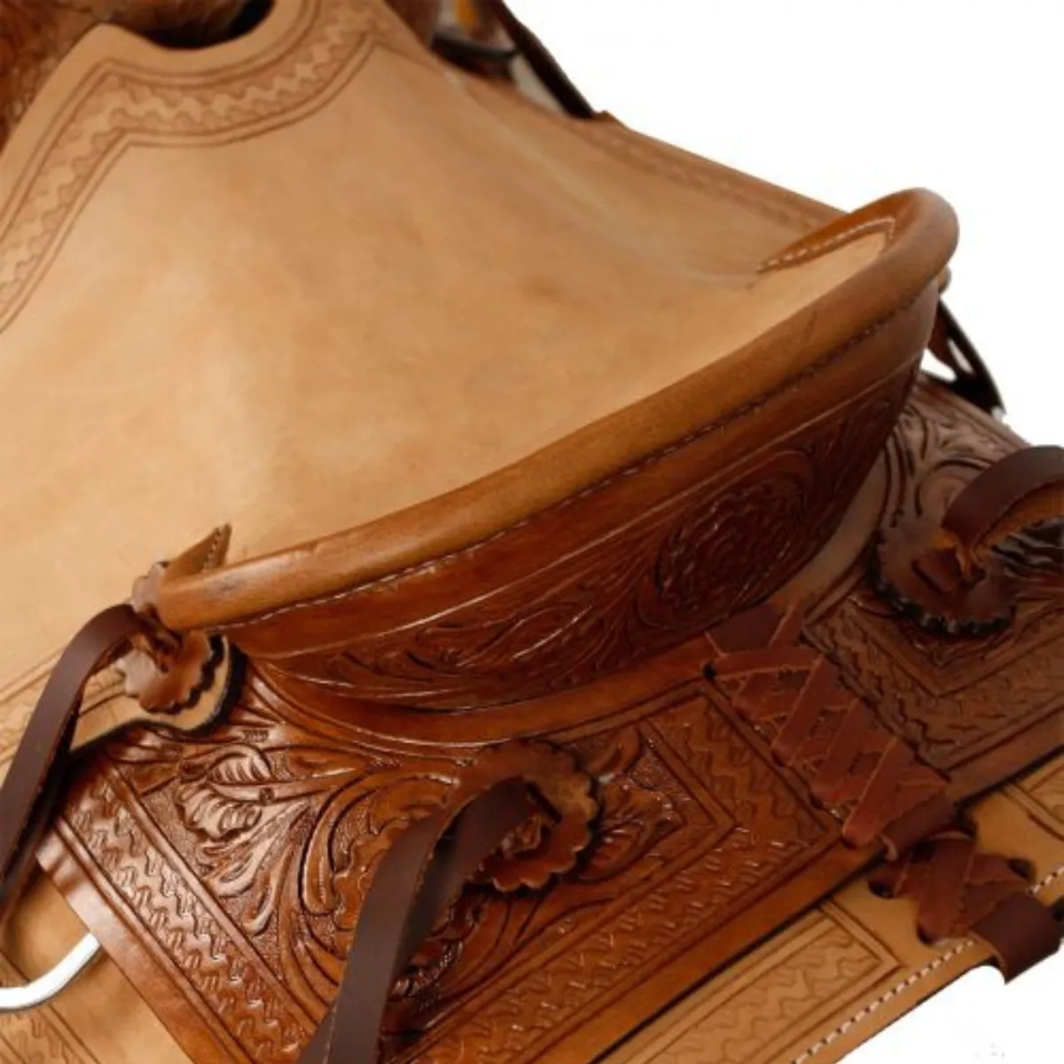 12" DOUBLE T HARD SEAT ROPER STYLE SADDLE WITH ACORN TOOLING