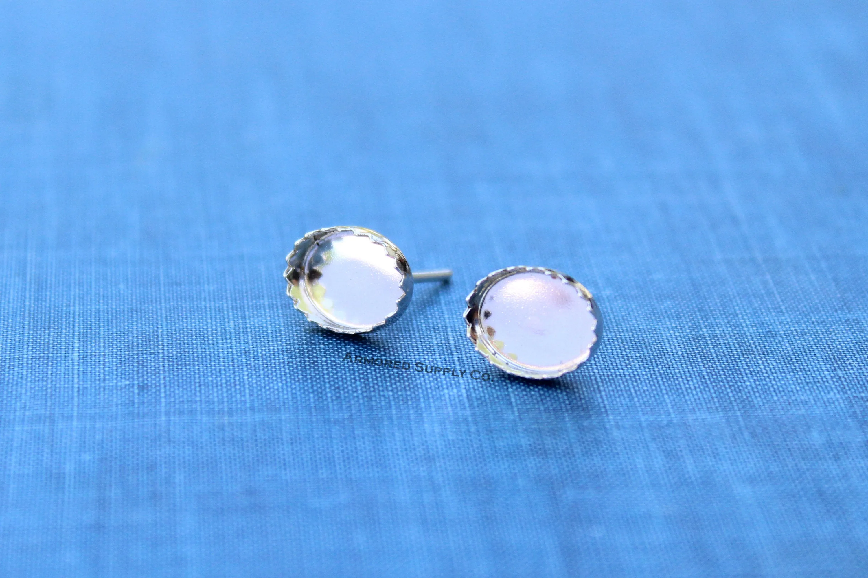 12x10mm Oval Serrated Stud Silver Earring Blanks