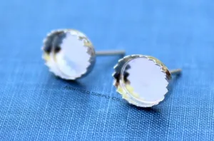 12x10mm Oval Serrated Stud Silver Earring Blanks