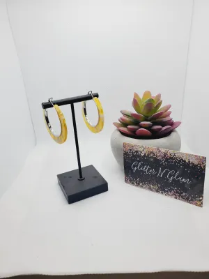 1331 Yellow and White Resin Hoop Earrings