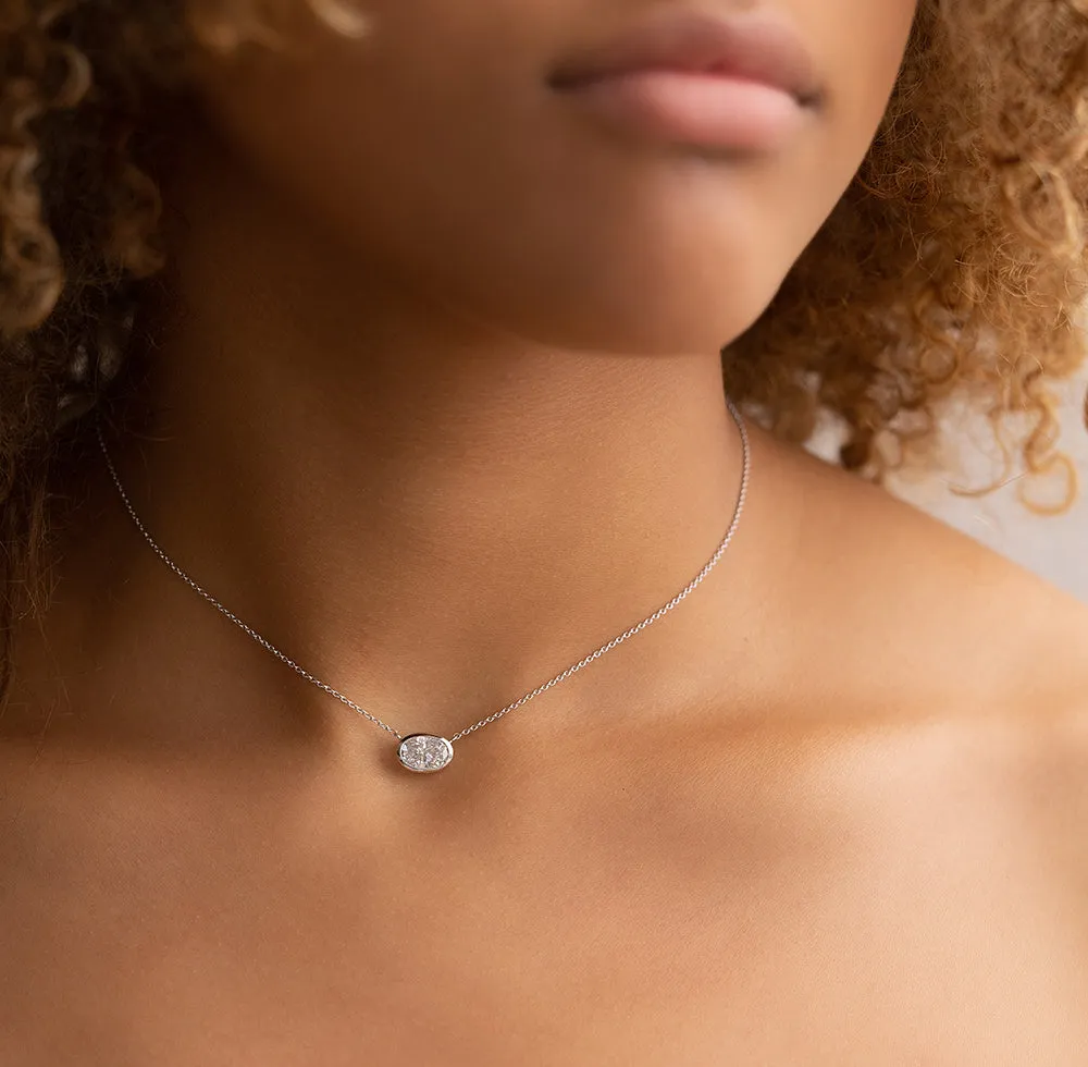 1.34 ct. Natural Oval Diamond Bezel Set Necklace