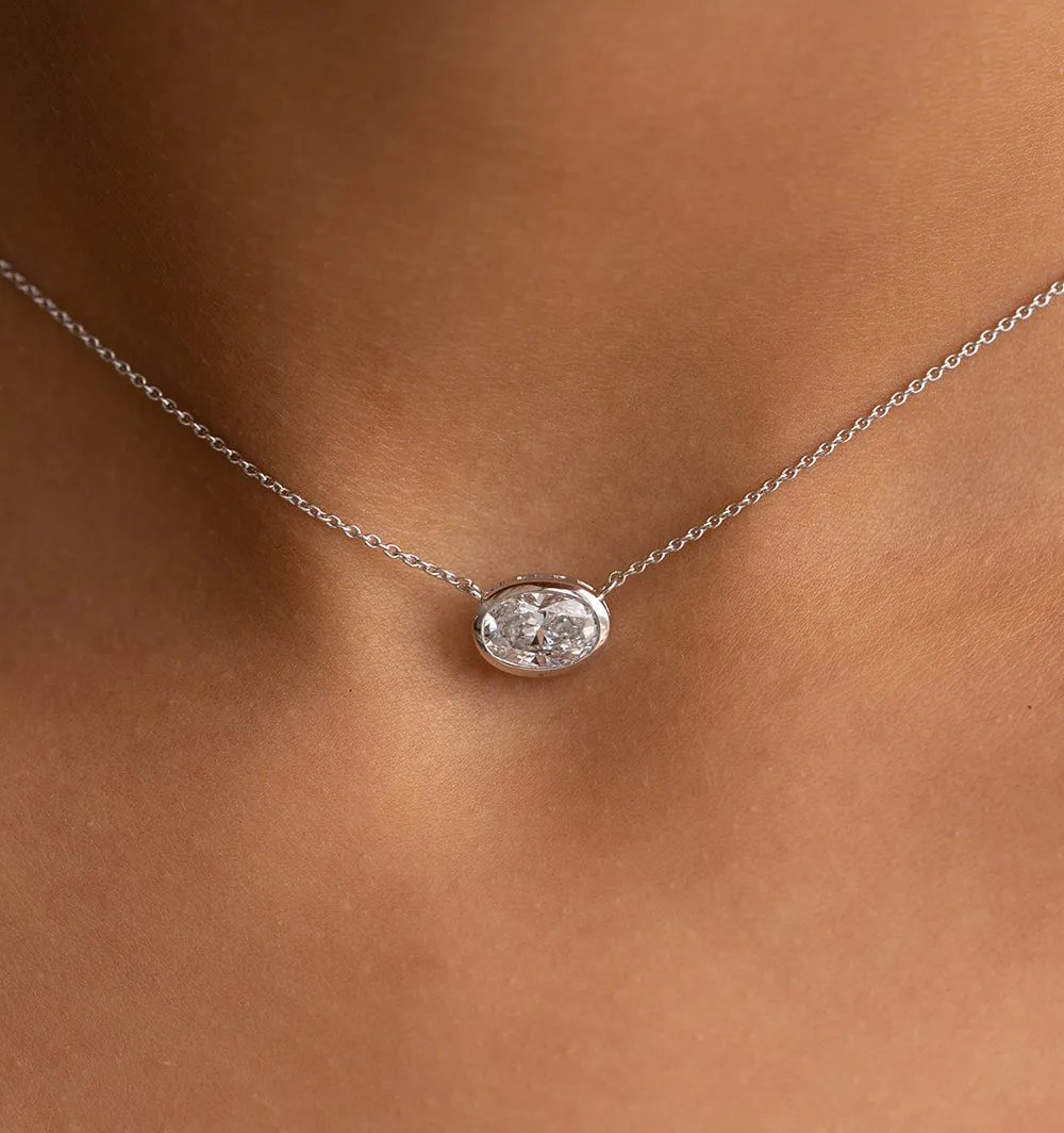 1.34 ct. Natural Oval Diamond Bezel Set Necklace