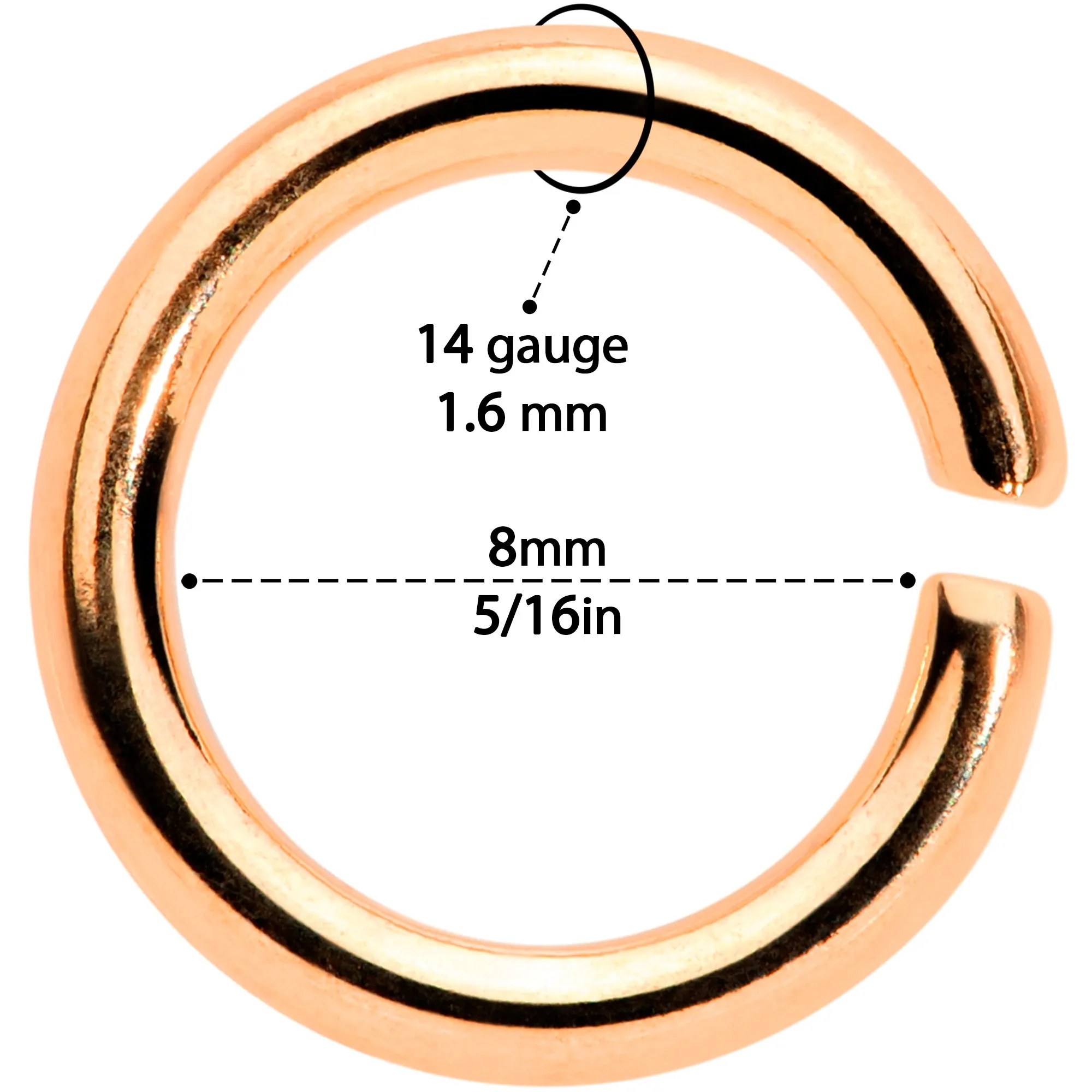 14 Gauge 5/16 Rose Gold Tone Anodized Seamless Cartilage Ring Set of 12