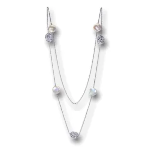 14 Karat White Gold Moneta Necklace with Coin Pearls
