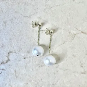 14 Karat Yellow Gold White Pearl Drop Earrings