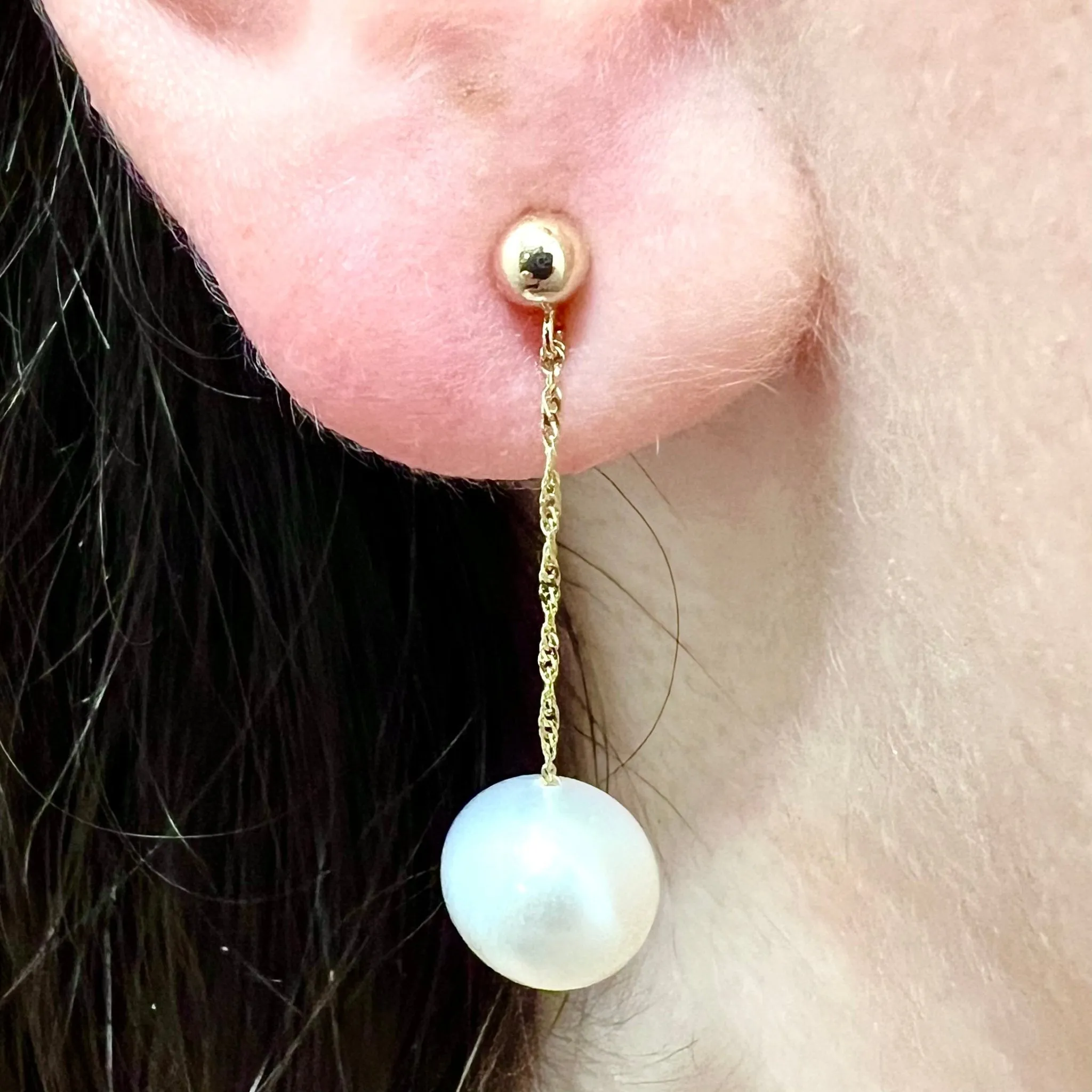 14 Karat Yellow Gold White Pearl Drop Earrings
