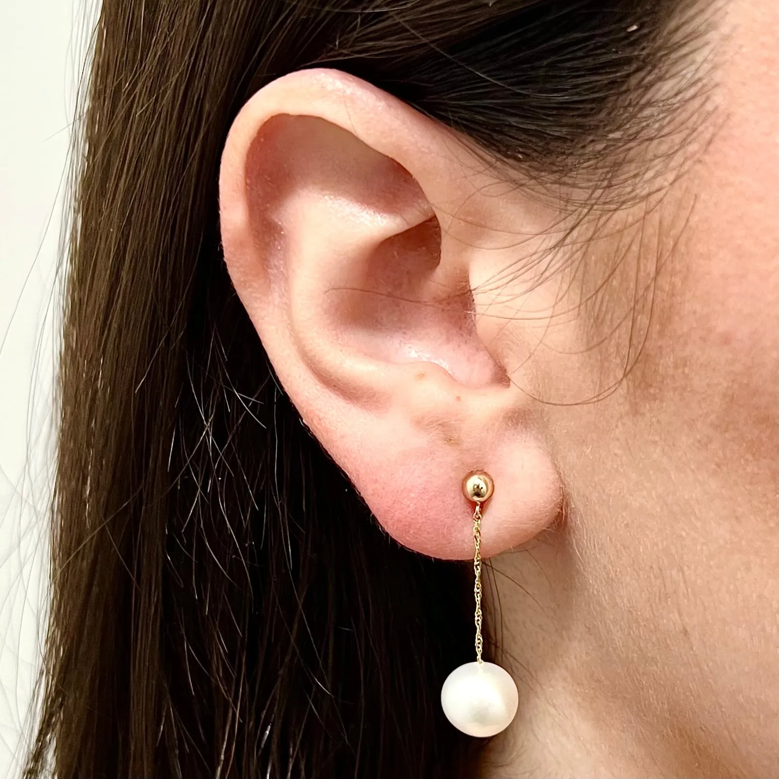 14 Karat Yellow Gold White Pearl Drop Earrings