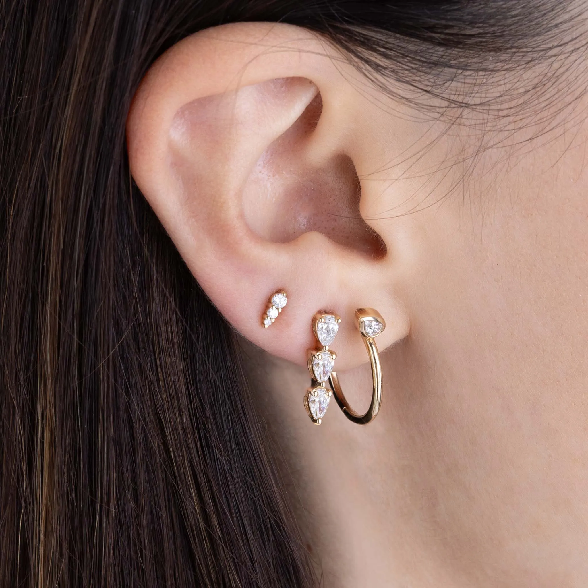 14k 3 Linked Pear Diamond Drop Earrings
