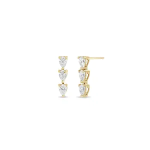 14k 3 Linked Pear Diamond Drop Earrings