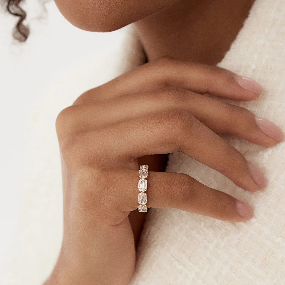 14k Baguette and Round Diamond Anniversary Ring