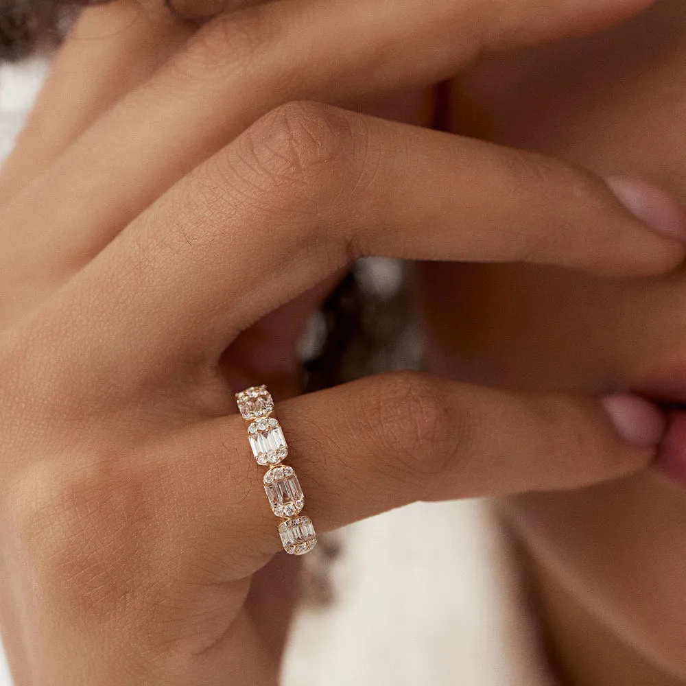 14k Baguette and Round Diamond Anniversary Ring